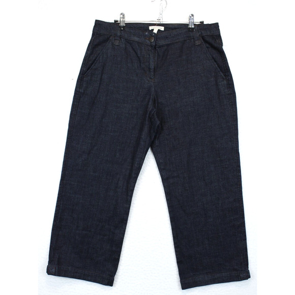 Eileen Fisher Cropped Jeans Womens M Dark Wash Mid Rise Button Hem Blue Capri - Picture 1 of 13